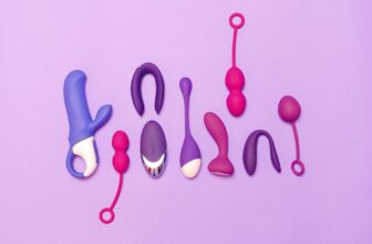 Various silicone sex toys displayed on a purple background for pleasure and education